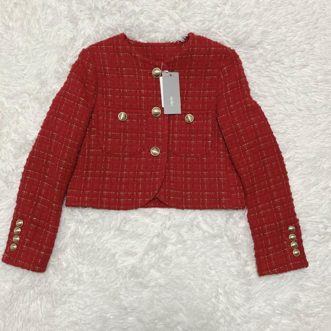 新品タグ付 sheller gold button tweed jacket
