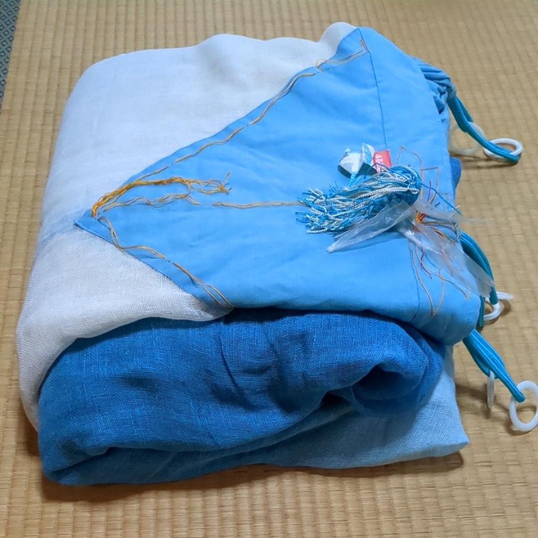 月印 本麻の蚊帳 4.5畳用 白×藍色グラデーション 未使用品 ヴィンテージ品