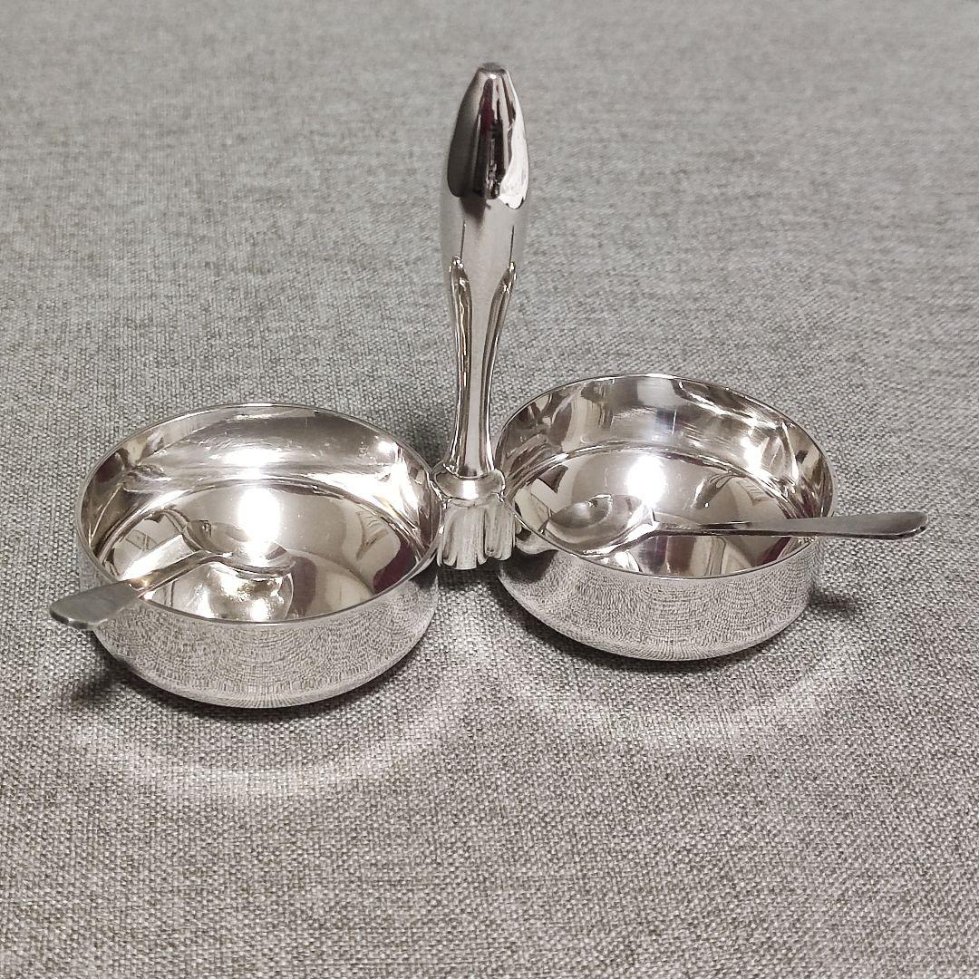 シルバープレート　調味料スタンド　ソルト&ペッパー　塩コショウ入れ　スプーン付