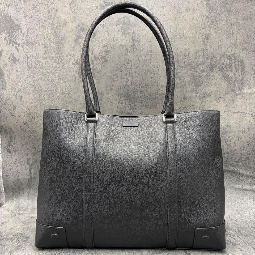 近年 フルラ ビジネスバッグ 肩掛け A4 ブリーフケース シボ革 黒 メンズ