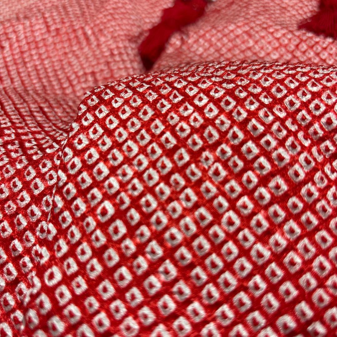 着物セット　３歳　総絞り　七五三　着物　被布　赤色　金駒刺繍　美品