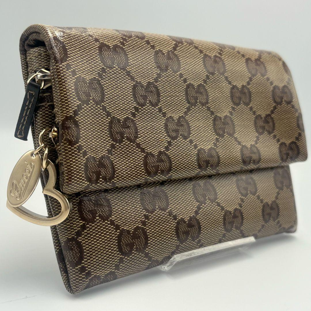 極美品✨ グッチ GG柄 2つ折り財布 ポーチ ハートチャーム 収納多