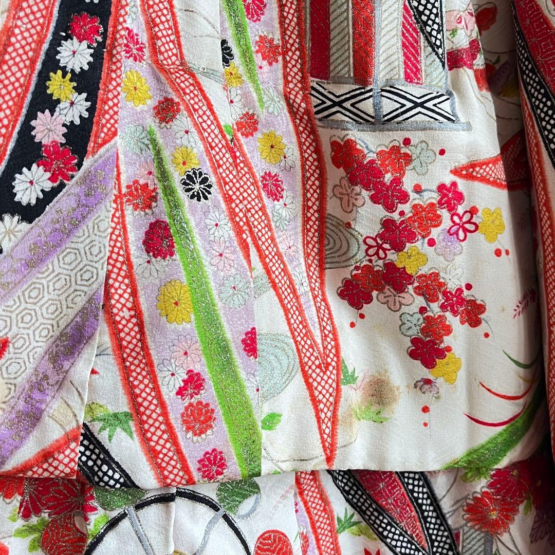 ジュニアサイズ　着物　アンティーク　七五三用　ヴィンテージ　子ども着物　四つ身