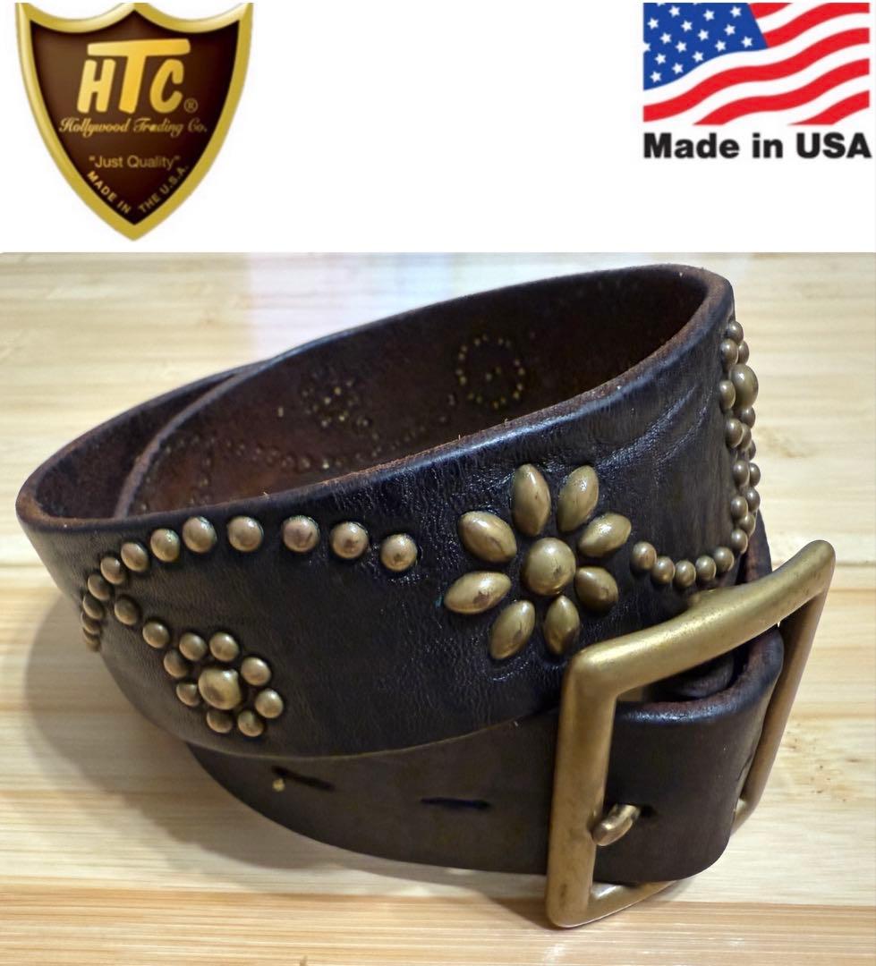 初期⭐️HTC⭐️フラワーベルト⭐️ダークブラウンレザー×ブラススタッズ⭐️34