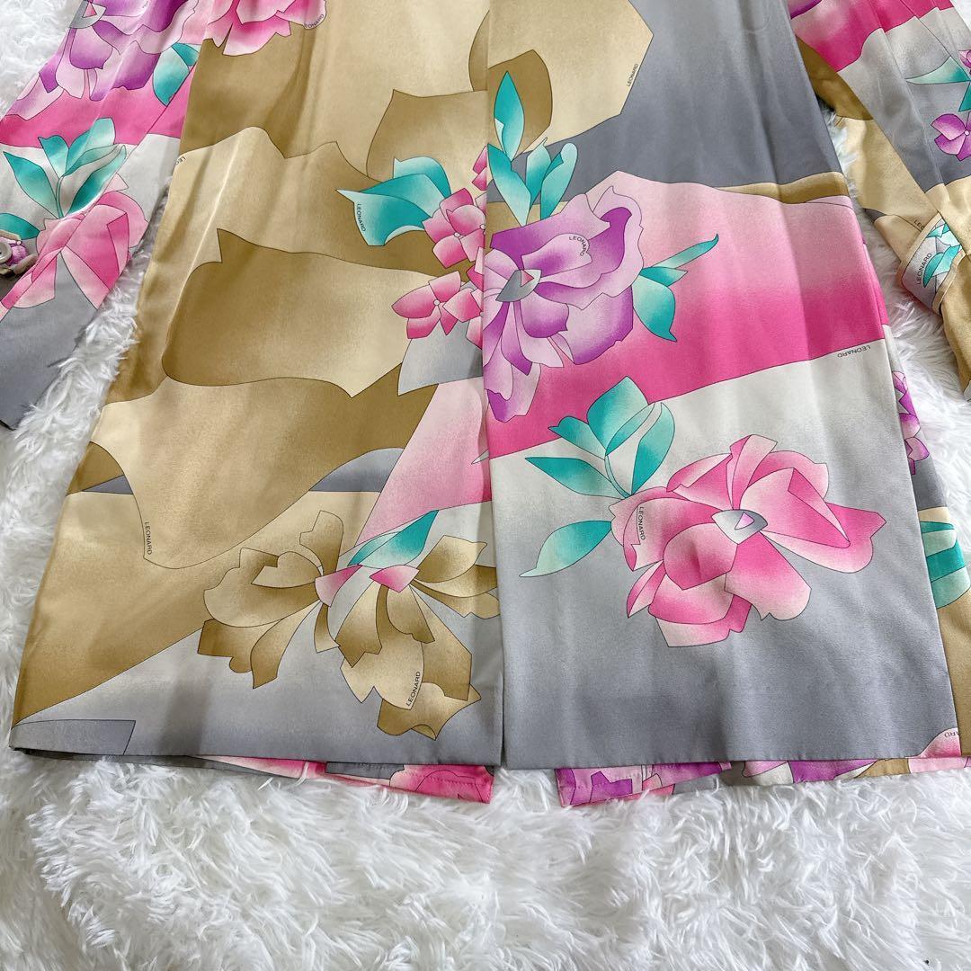 レオナール シルク100% スプリングコート 11R 花柄 絹　フラワープリント