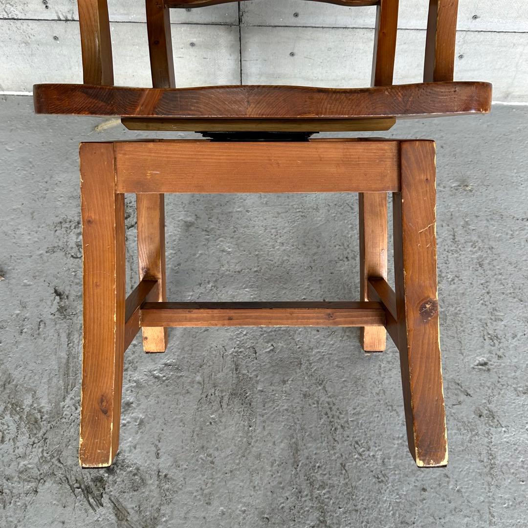 ✦昭和レトロ✦ 木製アームチェア｜無垢材 ヴィンテージ椅子 回転式 カフェ什器