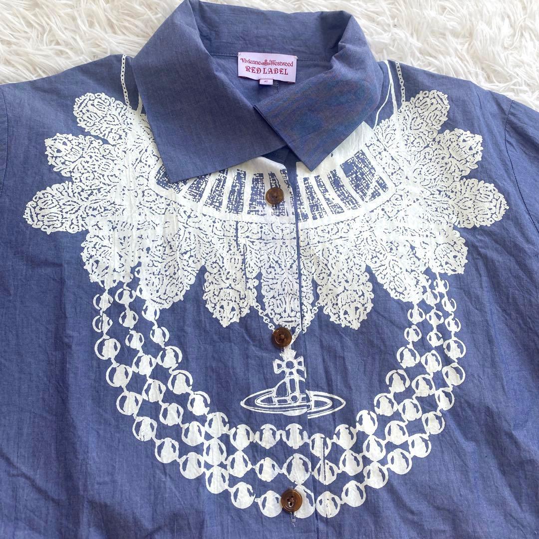 ヴィヴィアンウエストウッド　ブラウス　オーブネックレス　プリント　オーバーサイズ