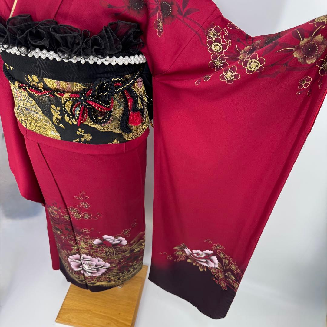 振袖豪華11点フルセット　赤系　金彩　刺繍　成人式　お正月　結婚式　いしげ