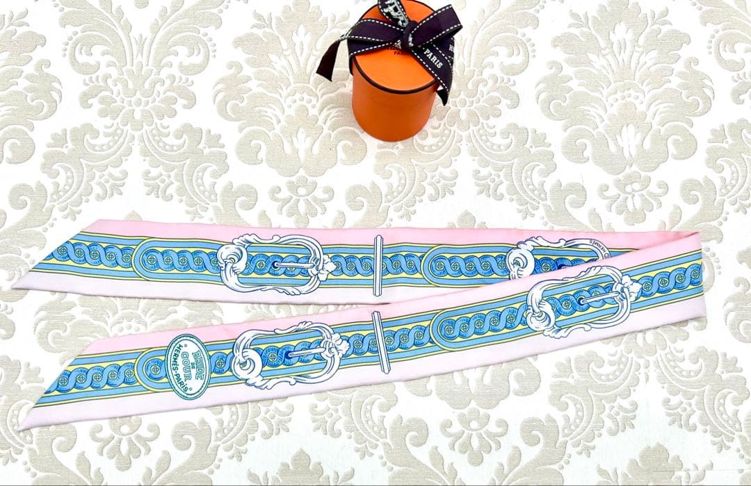 エルメスHERMES ツイリー　ピンク＆水色 シルク ピンク 春色♡ 美品