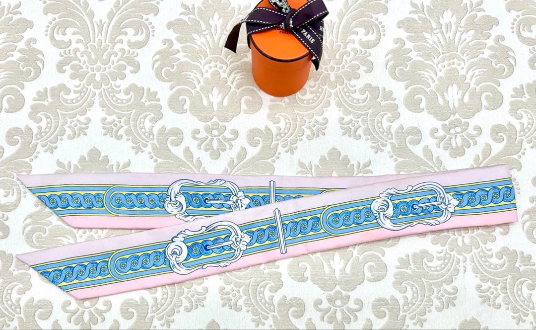 エルメスHERMES ツイリー　ピンク＆水色 シルク ピンク 春色♡ 美品