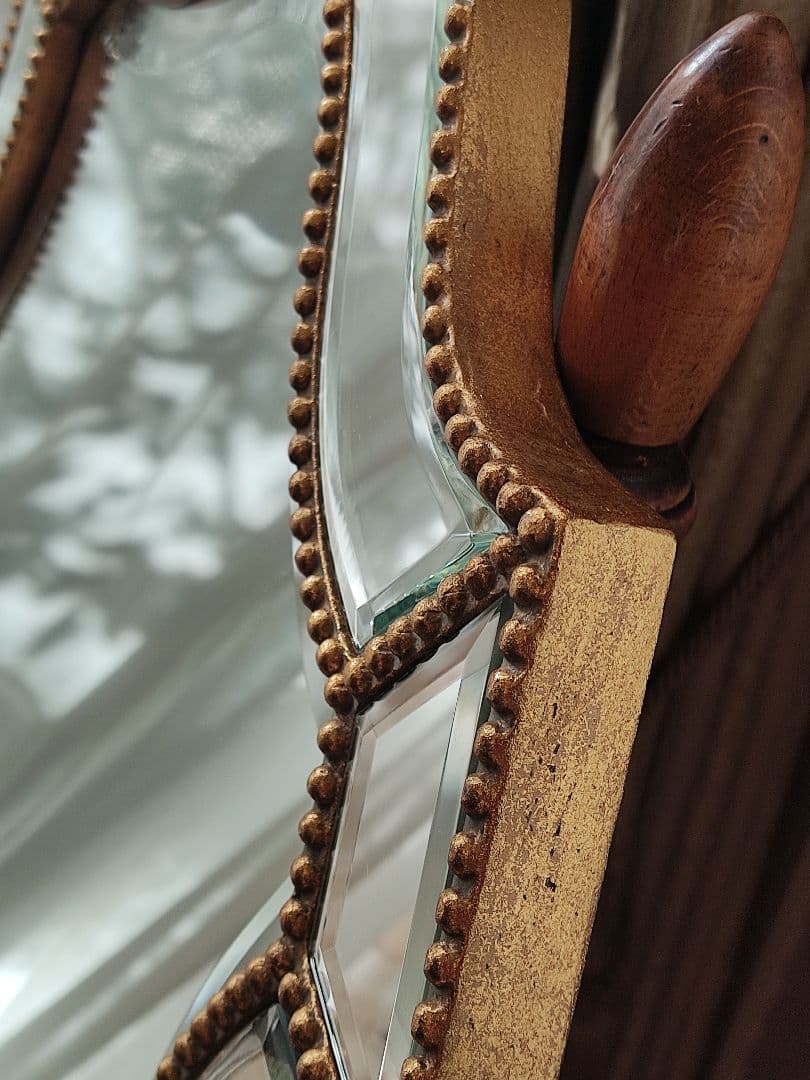 鏡　面取り　木製　ビンテージ　　アンティーク