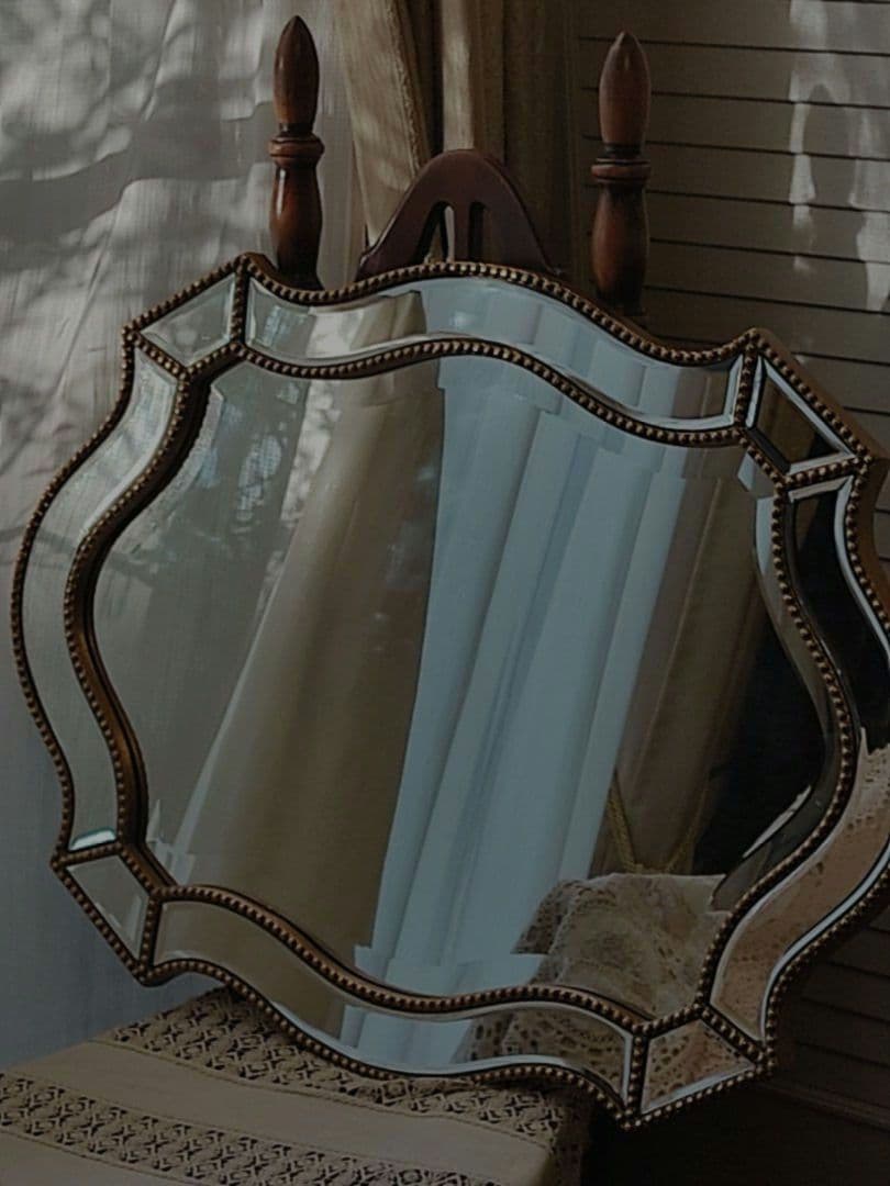 鏡　面取り　木製　ビンテージ　　アンティーク