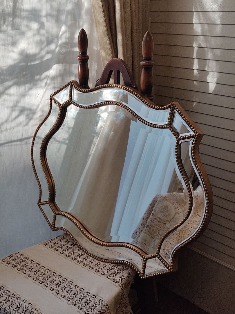 鏡　面取り　木製　ビンテージ　　アンティーク