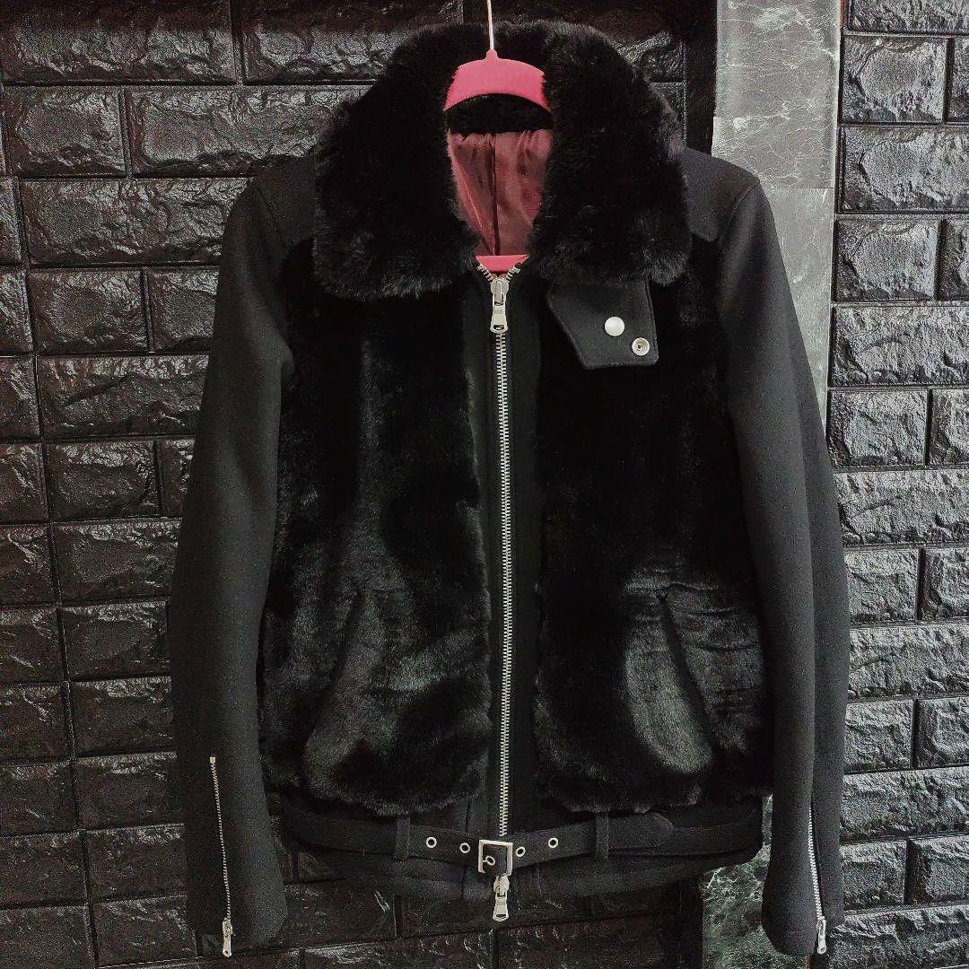 雪　美品希少　ノーアイディー　黒　フェイクファー　グリズリージャケット