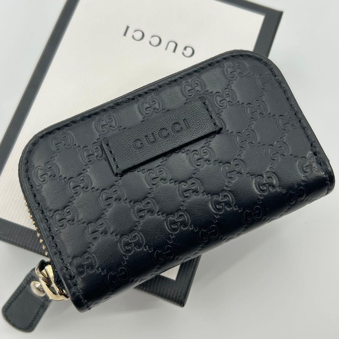 美品✨グッチ ケース マイクロシマ ラウンドジップ レザー ブラック GG