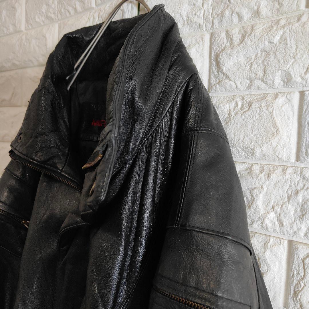 レザージャケット リアルレザー 短丈 ボンバー ブラック XL相当