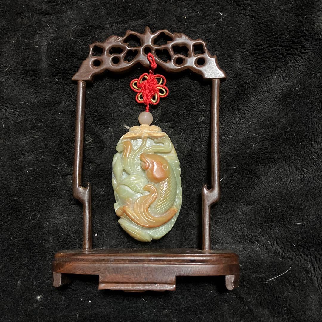 翡翠 鯉 置き物 ヒスイ コイ