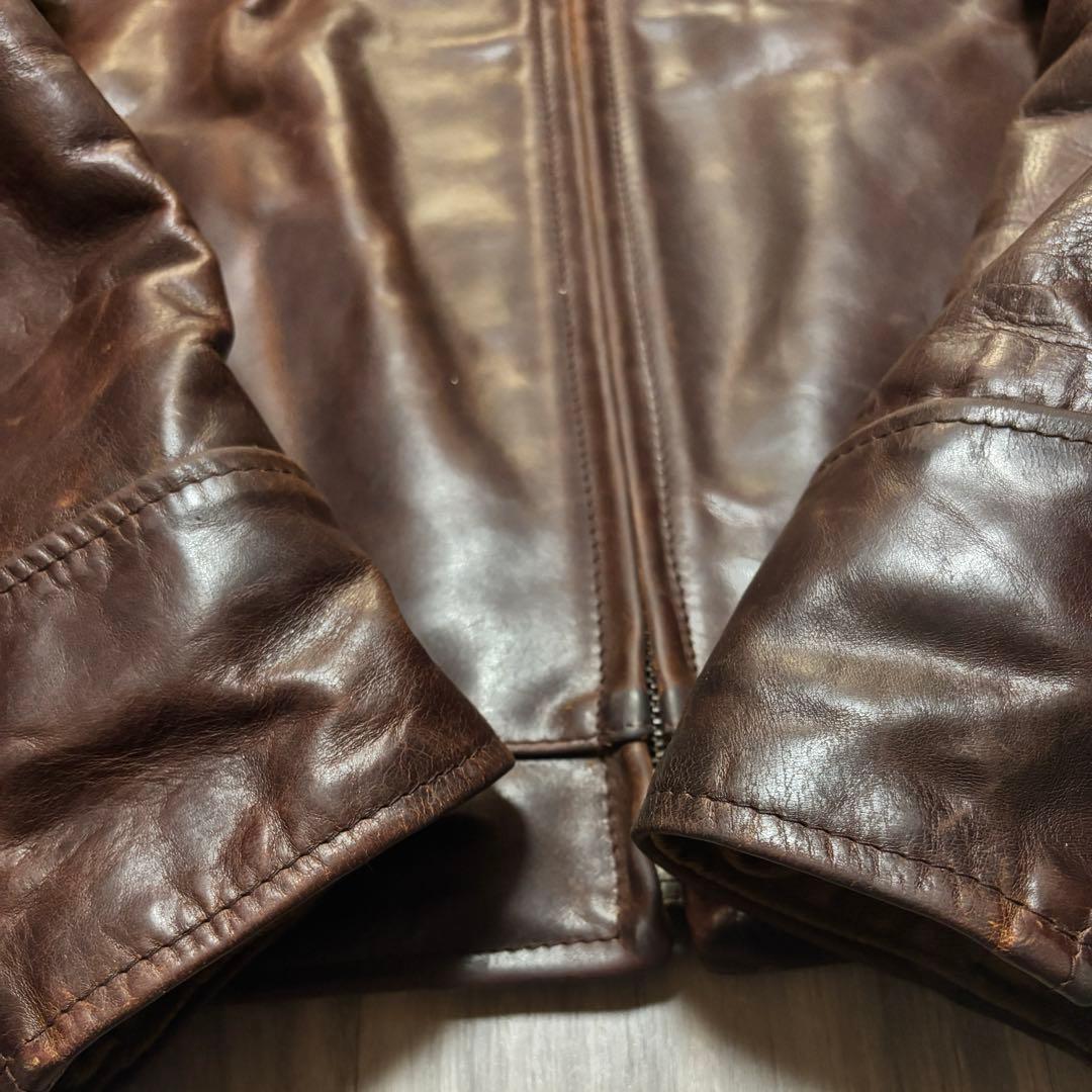 送料込 エアロレザー ホースハイド スポーツ レザージャケット ボアえり 40