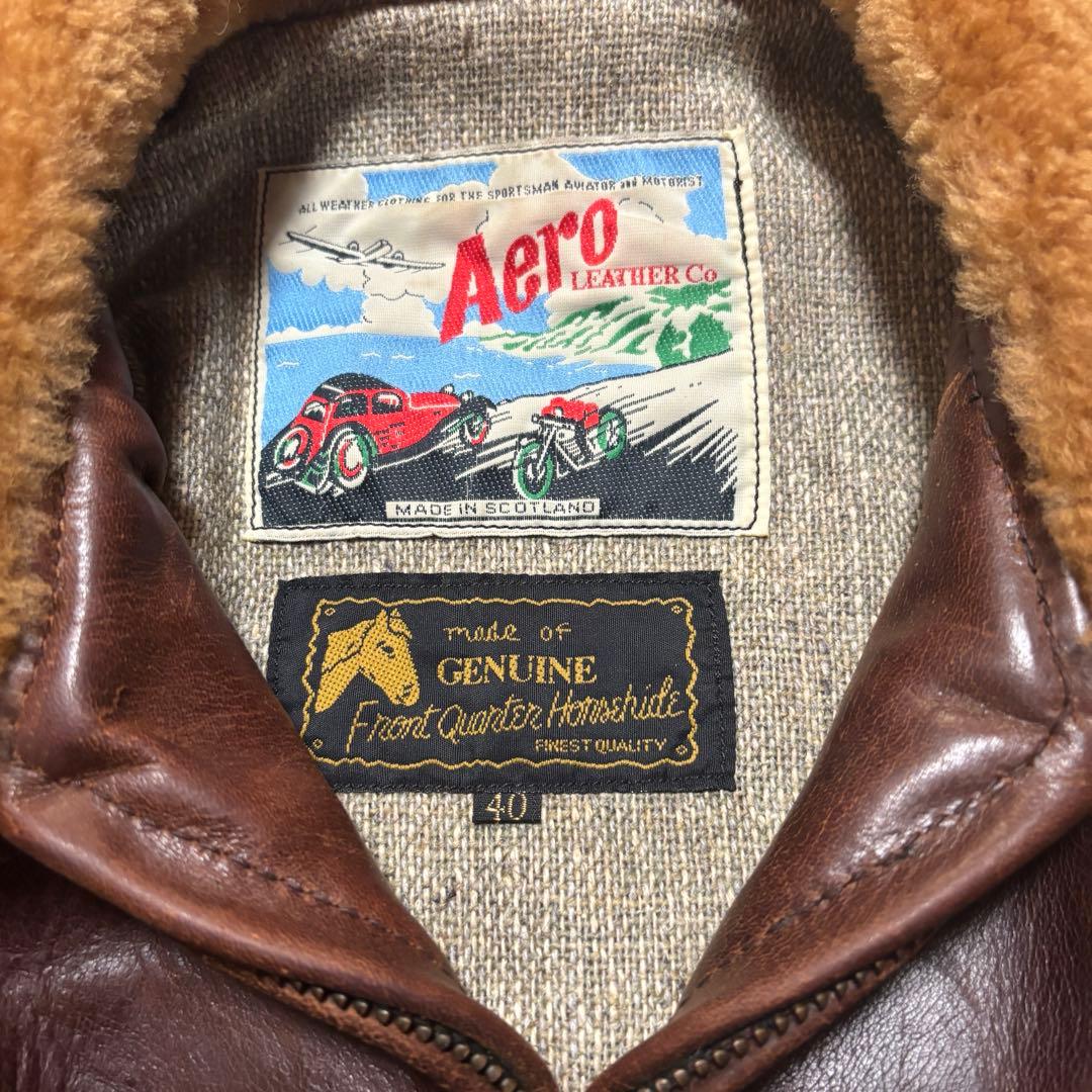 送料込 エアロレザー ホースハイド スポーツ レザージャケット ボアえり 40