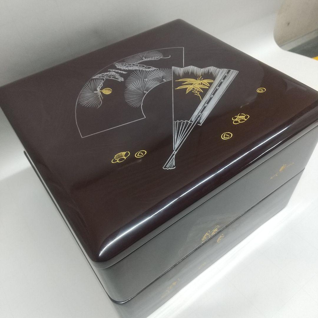 川連漆器 二段本重 八寸 沈金蒔絵 本漆 天然木 溜内古代朱