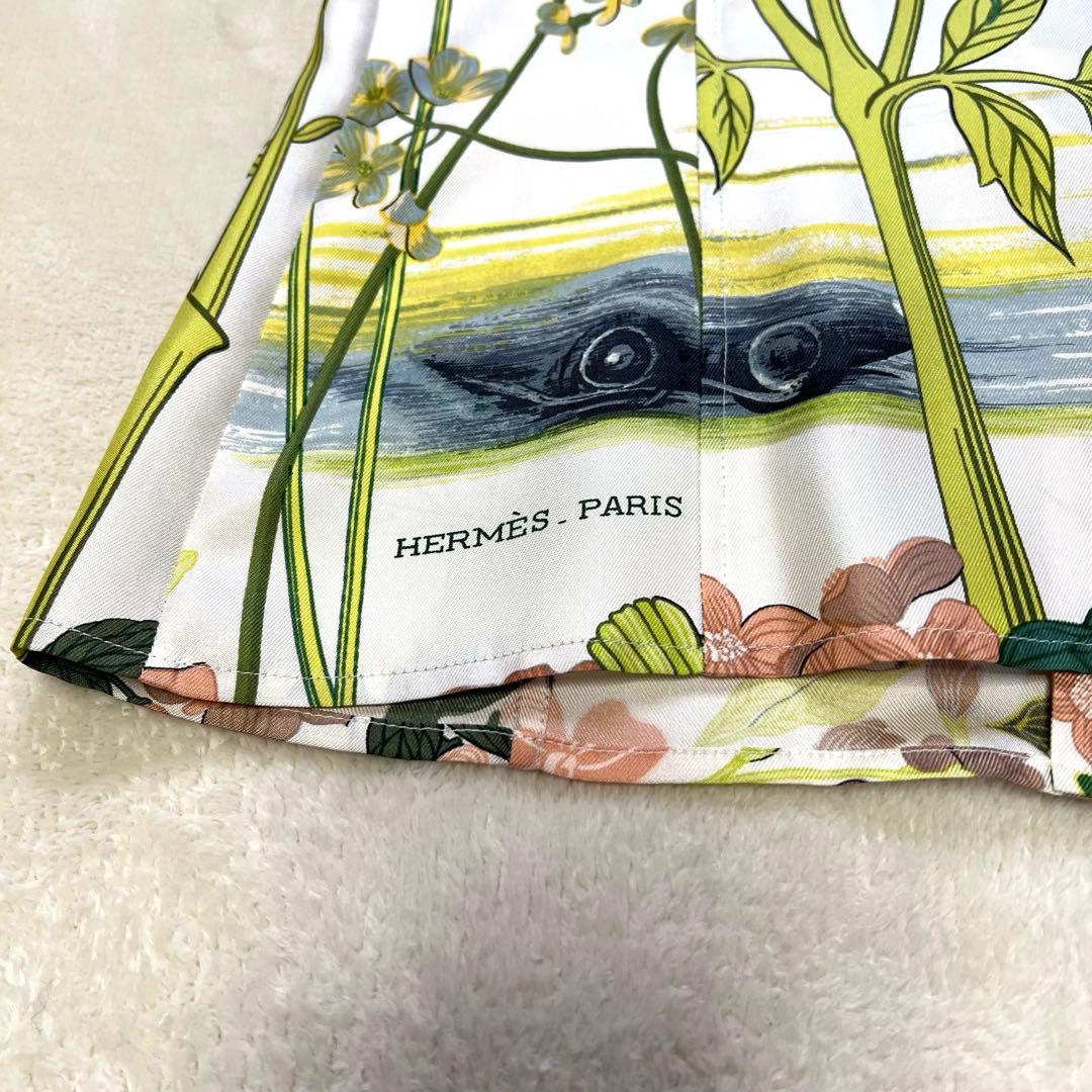 【超美品✨】HERMES★シルク★半袖 ブラウス★総柄★34
