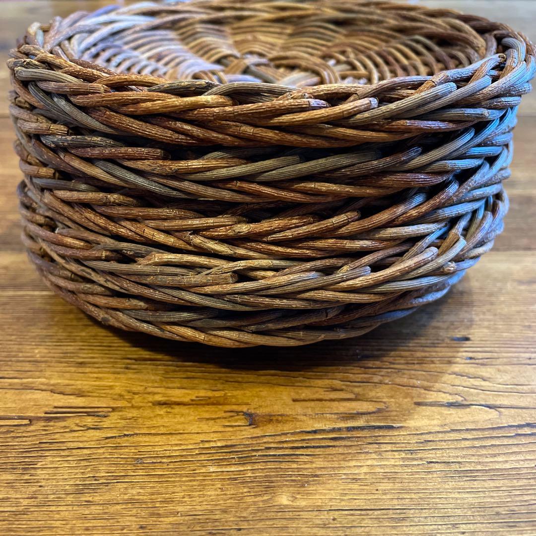 あけび細工プレート工芸品15㎝5枚セット　茶托工芸品蔓あけびかご菓子器銘々皿茶席