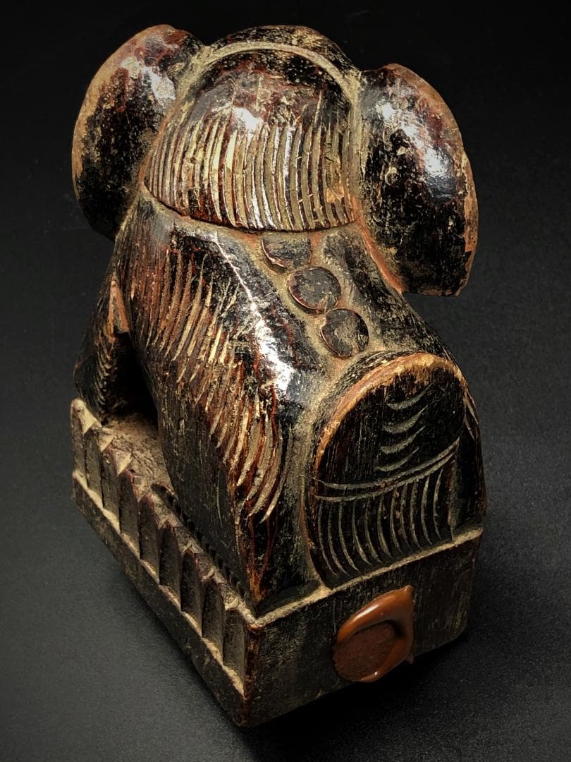 【 木彫玉獅子 元～明代 】　木鼻/柱頭　鑑定蝋印付　中華古玩　　L0205C