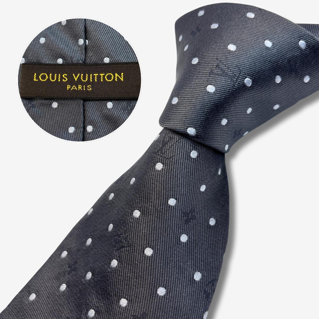 LOUIS VUITTON シルクネクタイ モノグラム ドット柄 グレー