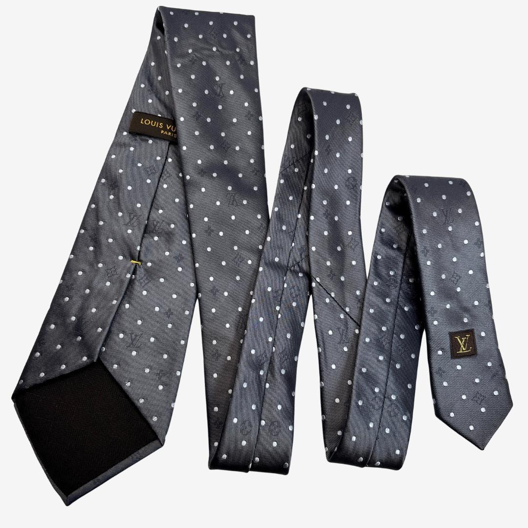 LOUIS VUITTON シルクネクタイ モノグラム ドット柄 グレー