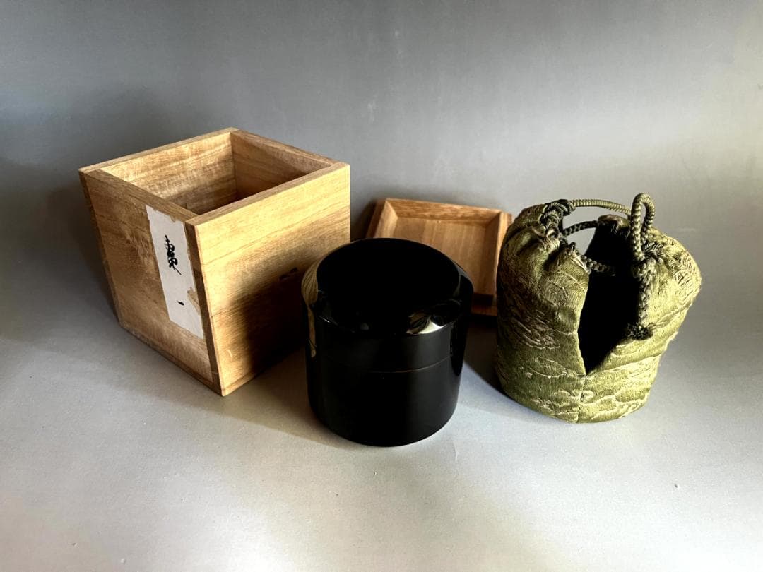 棗■雪吹棗 真塗黒漆中棗 箱・仕覆付き お茶道具 古美術 時代物 骨董品■