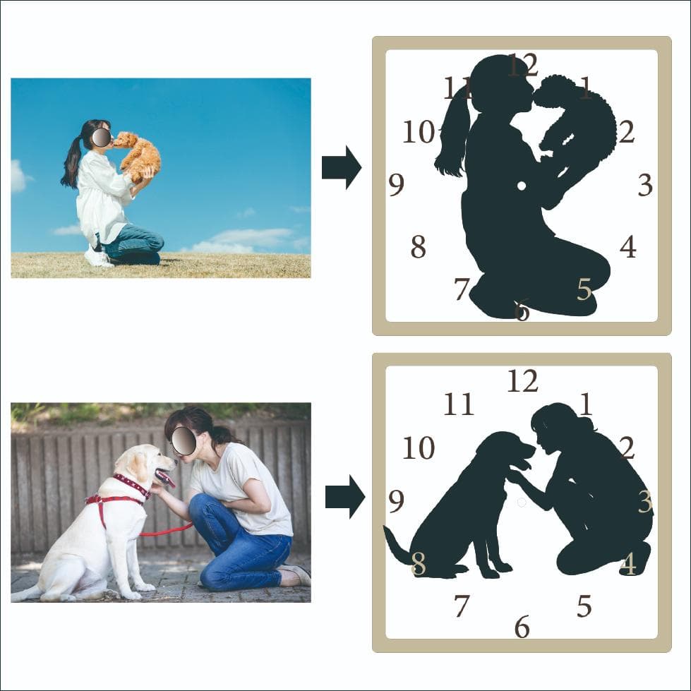 世界に一つだけの掛け時計　写真からシルエット制作　記念日・贈り物に最適