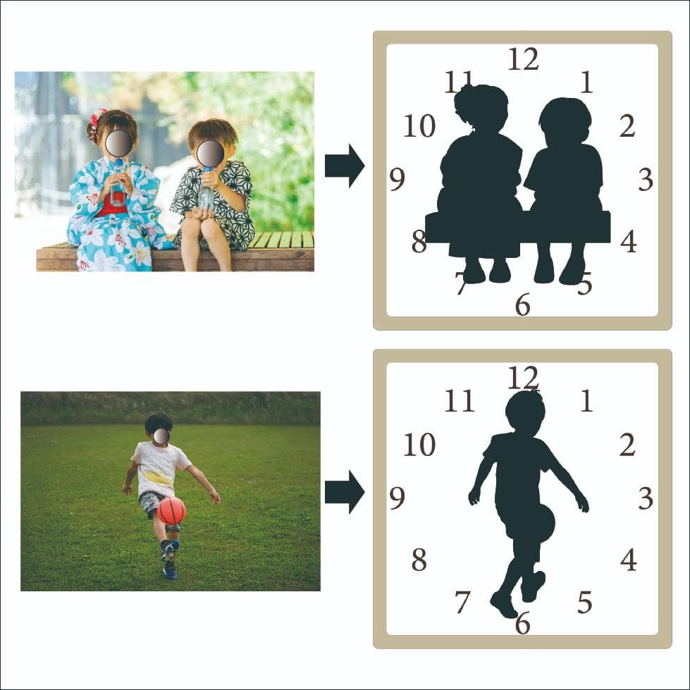 世界に一つだけの掛け時計　写真からシルエット制作　記念日・贈り物に最適