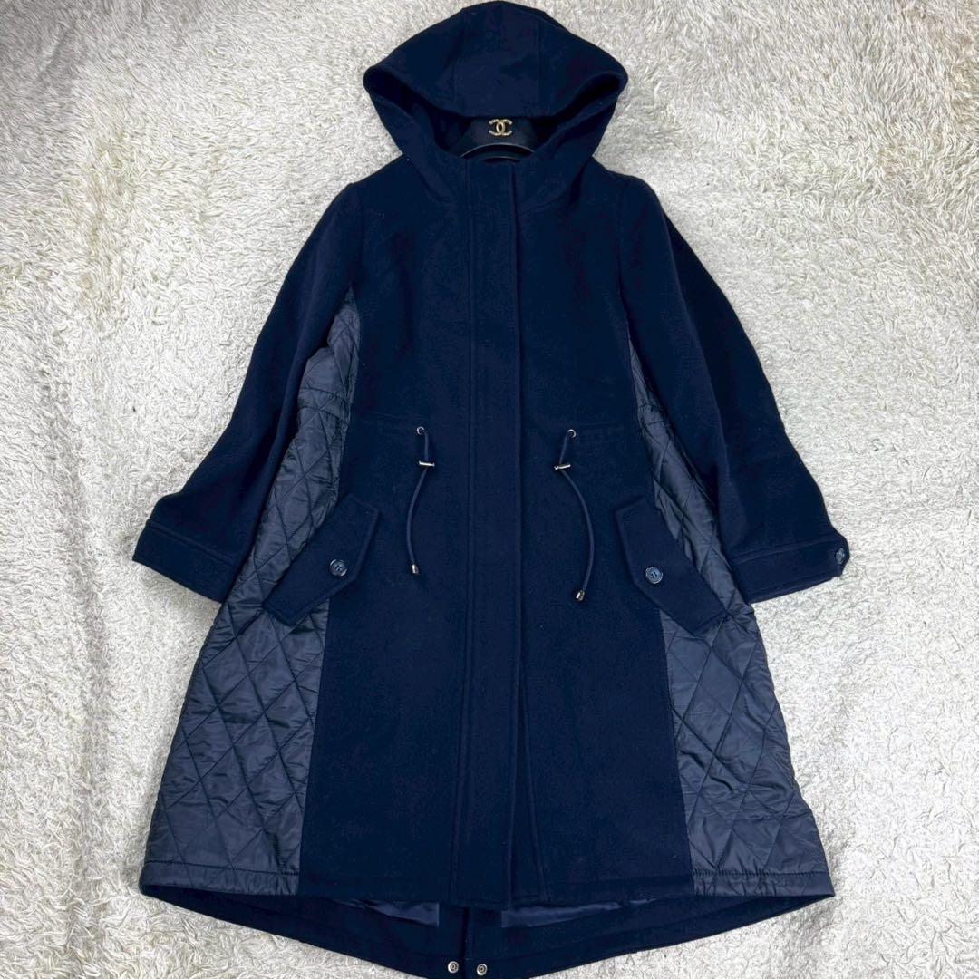 レリアン ロングコート ウール キルティング 切替 フード ドローコード 9