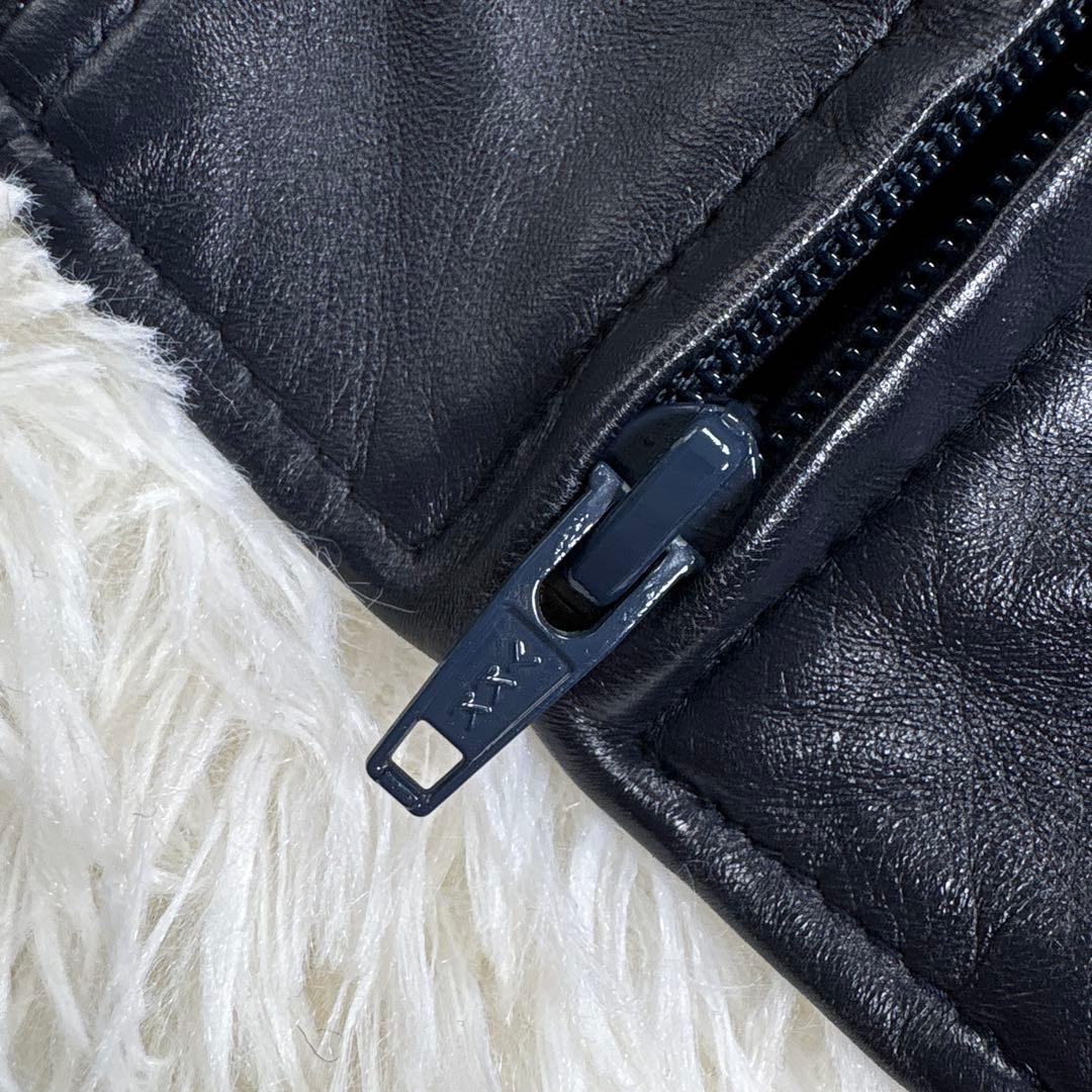 ✨希少・ラムレザー✨ショット　トラックジャケット　トラッカー　ロゴ刺繍　濃紺　M