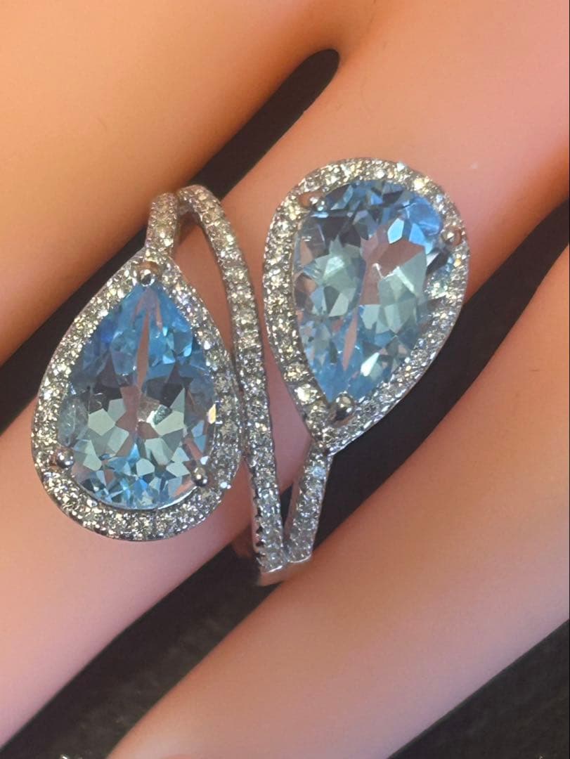 ハートちゃん❣️天然ブルートパーズデザインリング16 18号