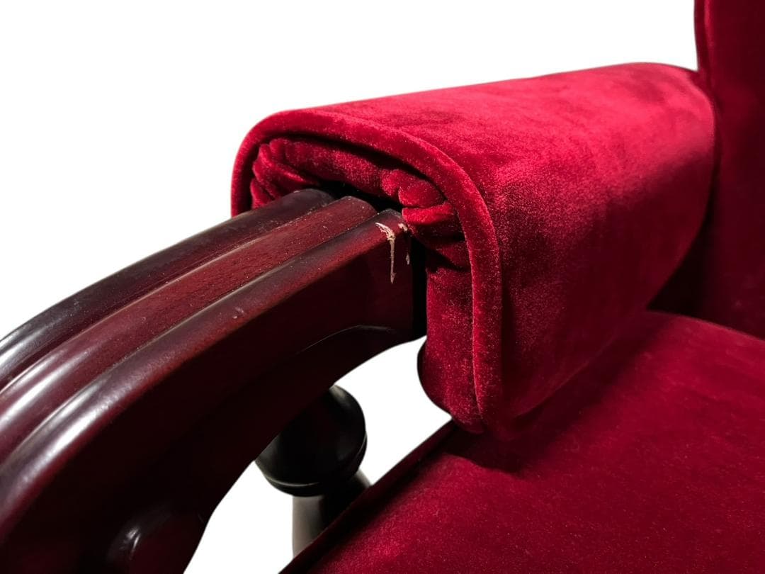 ◇昭和レトロ 古家具 一人掛けベロアソファー アームチェア ヴィンテージ 赤