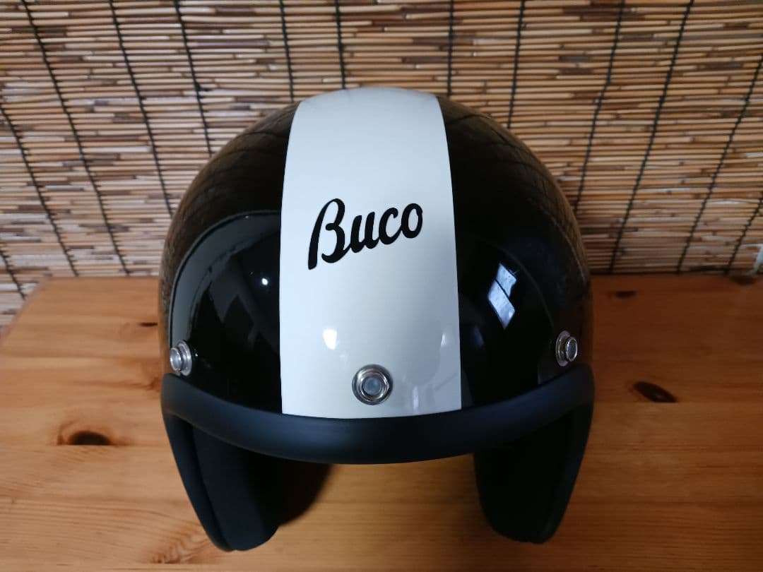BUCO　ジェットヘルメット　ブラック/ホワイトストライプ