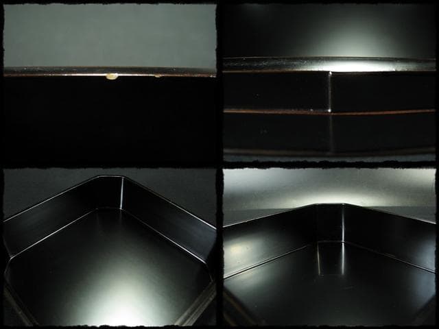 京塗名工 岡田 表寛 利休形 縁高 黒真塗 五重 菓子器 茶道具 共箱 g1