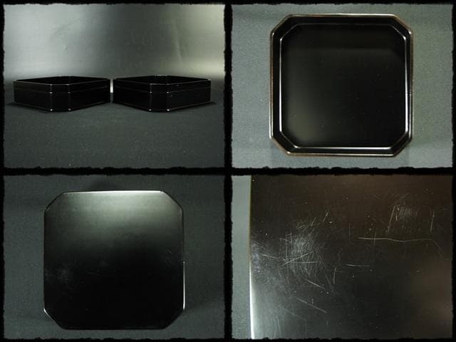 京塗名工 岡田 表寛 利休形 縁高 黒真塗 五重 菓子器 茶道具 共箱 g1