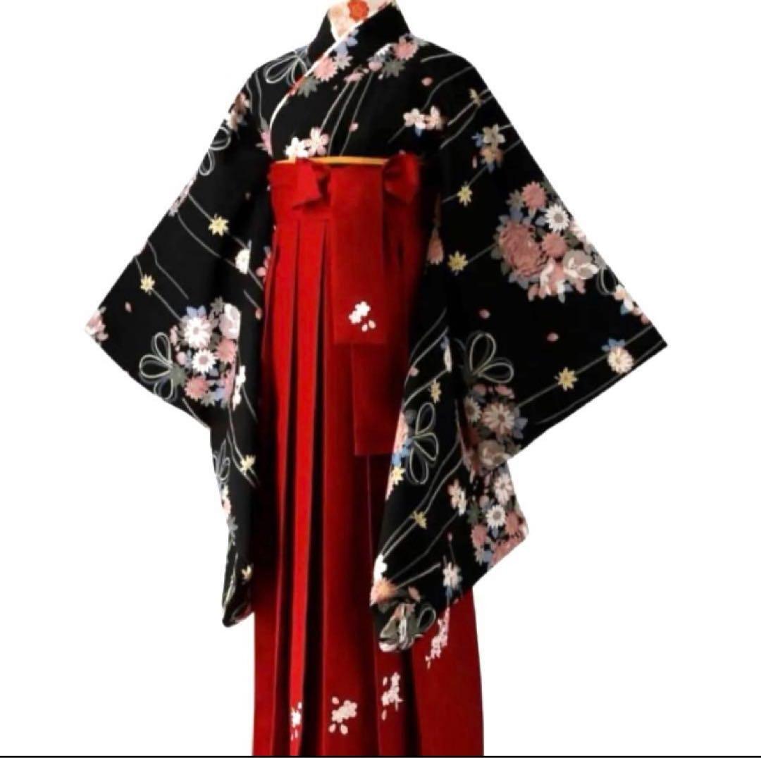 キャサリンコテージ　 黒　着物　えんじ袴　セット　桜　刺繍　和装　ハイカラさん