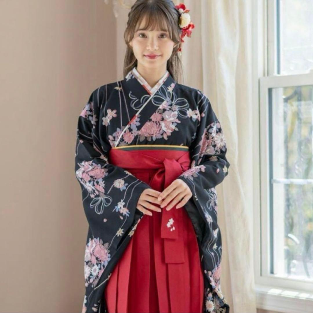 キャサリンコテージ　 黒　着物　えんじ袴　セット　桜　刺繍　和装　ハイカラさん