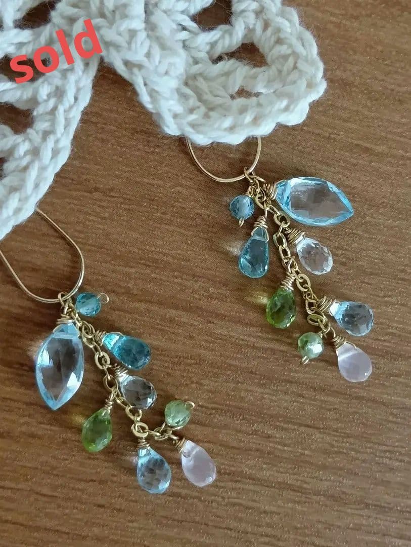 セール460 14kgf宝石質ブルートパーズと小粒ブリオレットのチャーム