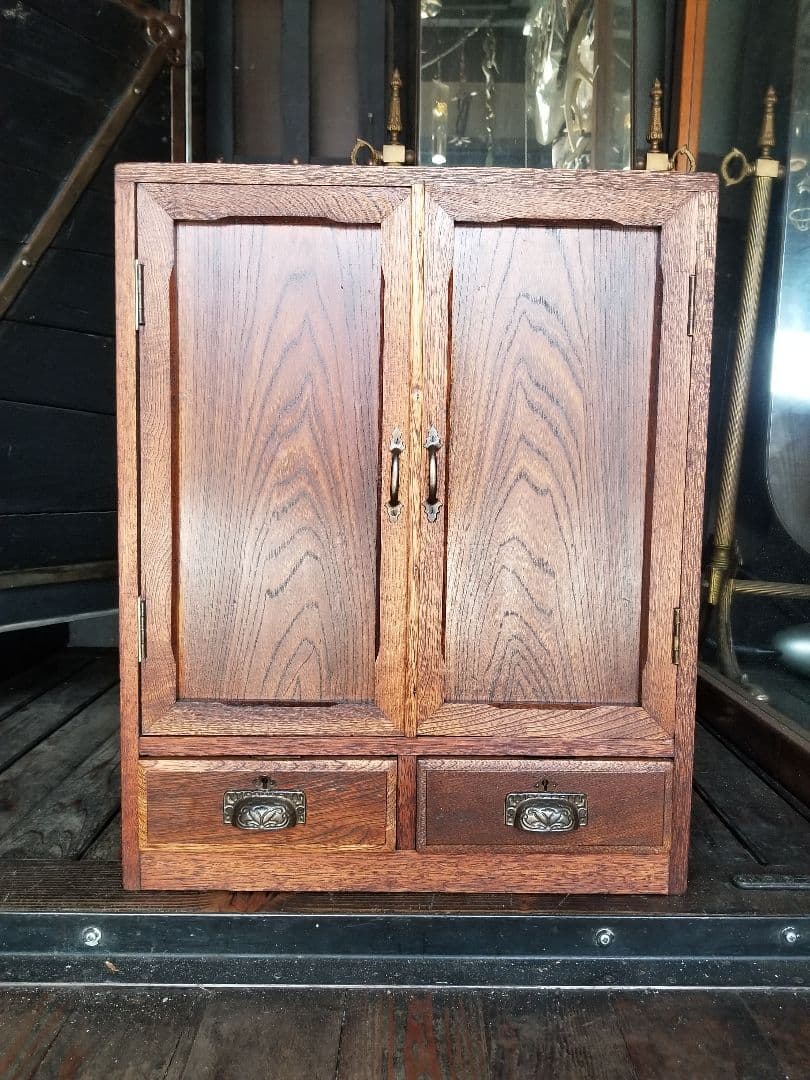 希少　大正　モダン　欅　無垢　アンティーク　レター　ラック　書類　小物入れ　鍵付