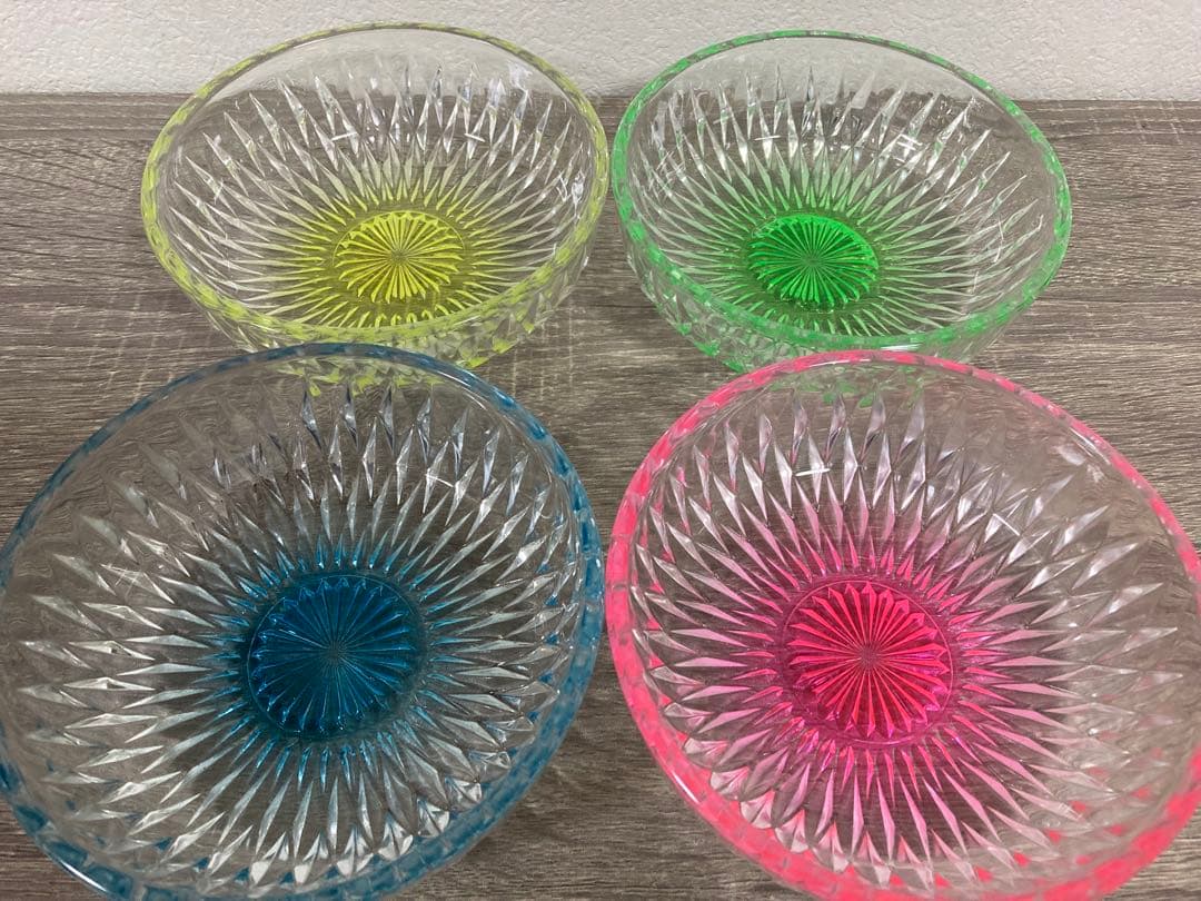 ガラス鉢 そうめん鉢 デザート サラダ ピンク 青 緑 黄色 4個セット レトロ