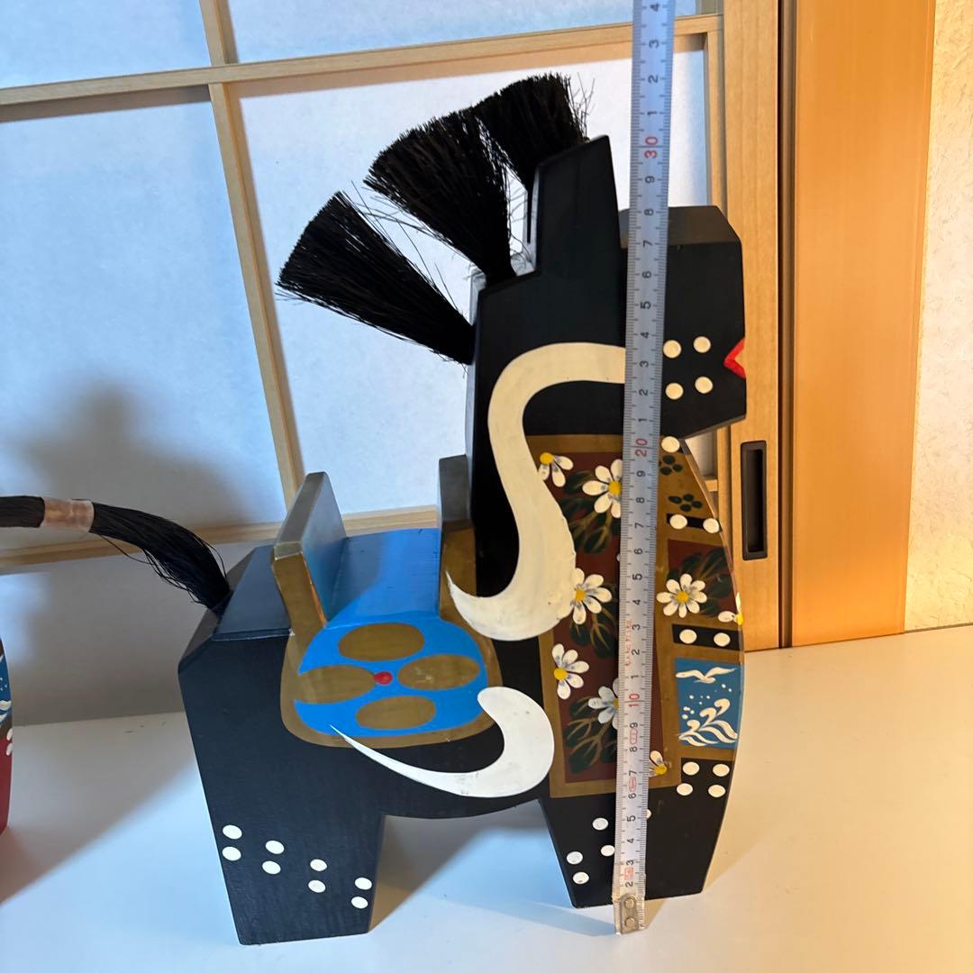 特大 大きい 八幡馬　高さ 33センチ 2個セット 赤 黒 希少 立派 高価