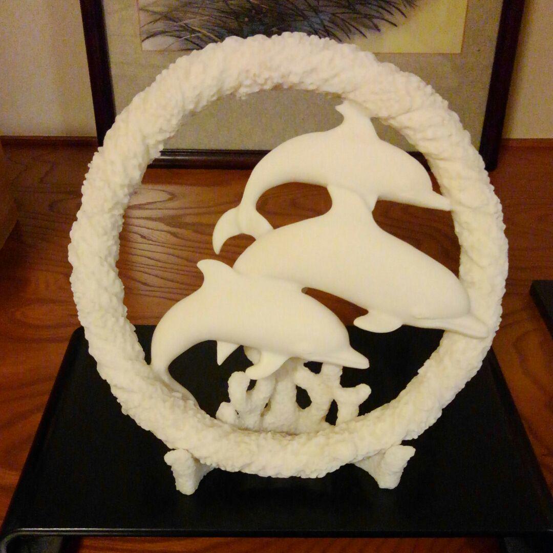 イルカ ドルフィン リング 珊瑚 置物 アンティーク 骨董 オブジェ