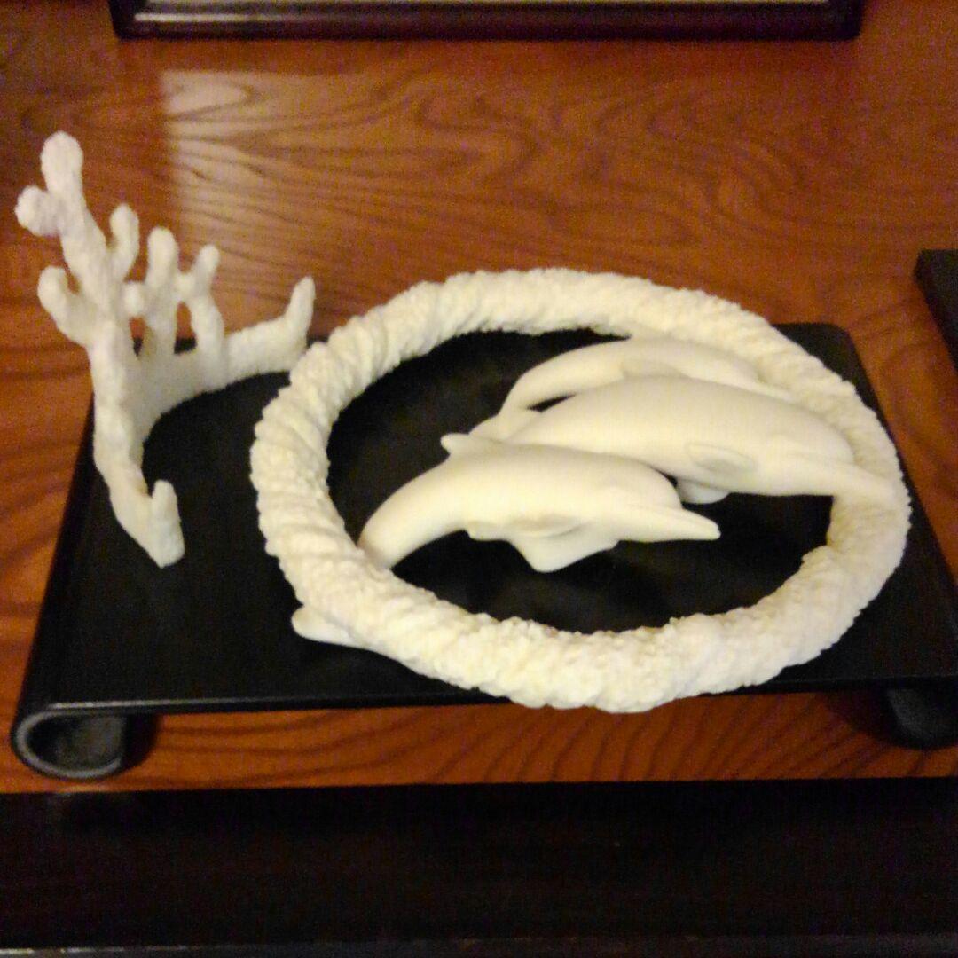 イルカ ドルフィン リング 珊瑚 置物 アンティーク 骨董 オブジェ