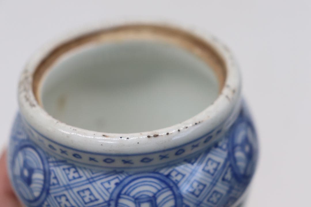 中国　染付　茶入　古壺　アンティーク　送料込み1021