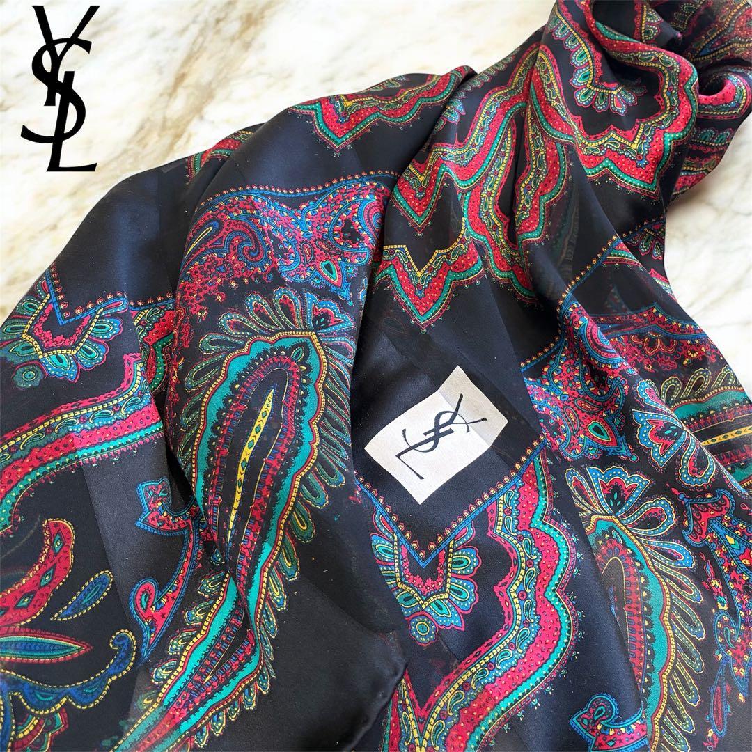 新品級✨イヴサンローラン 大判 スカーフ ストール ショール ペイズリー シルク