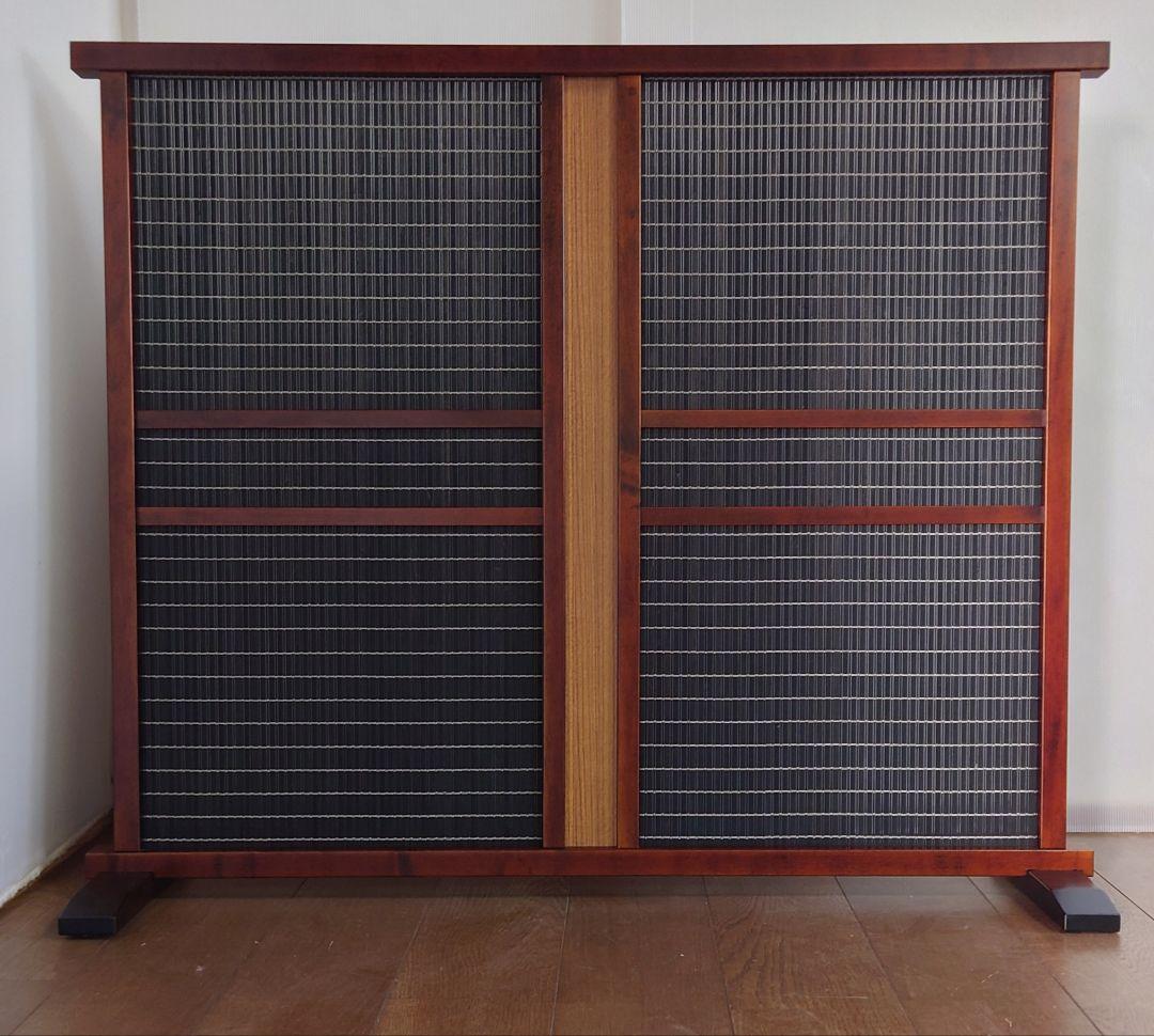 衝立間仕切り１枚式ブラック木簾使用衝立　フレームブラウン仕上げ１台限定